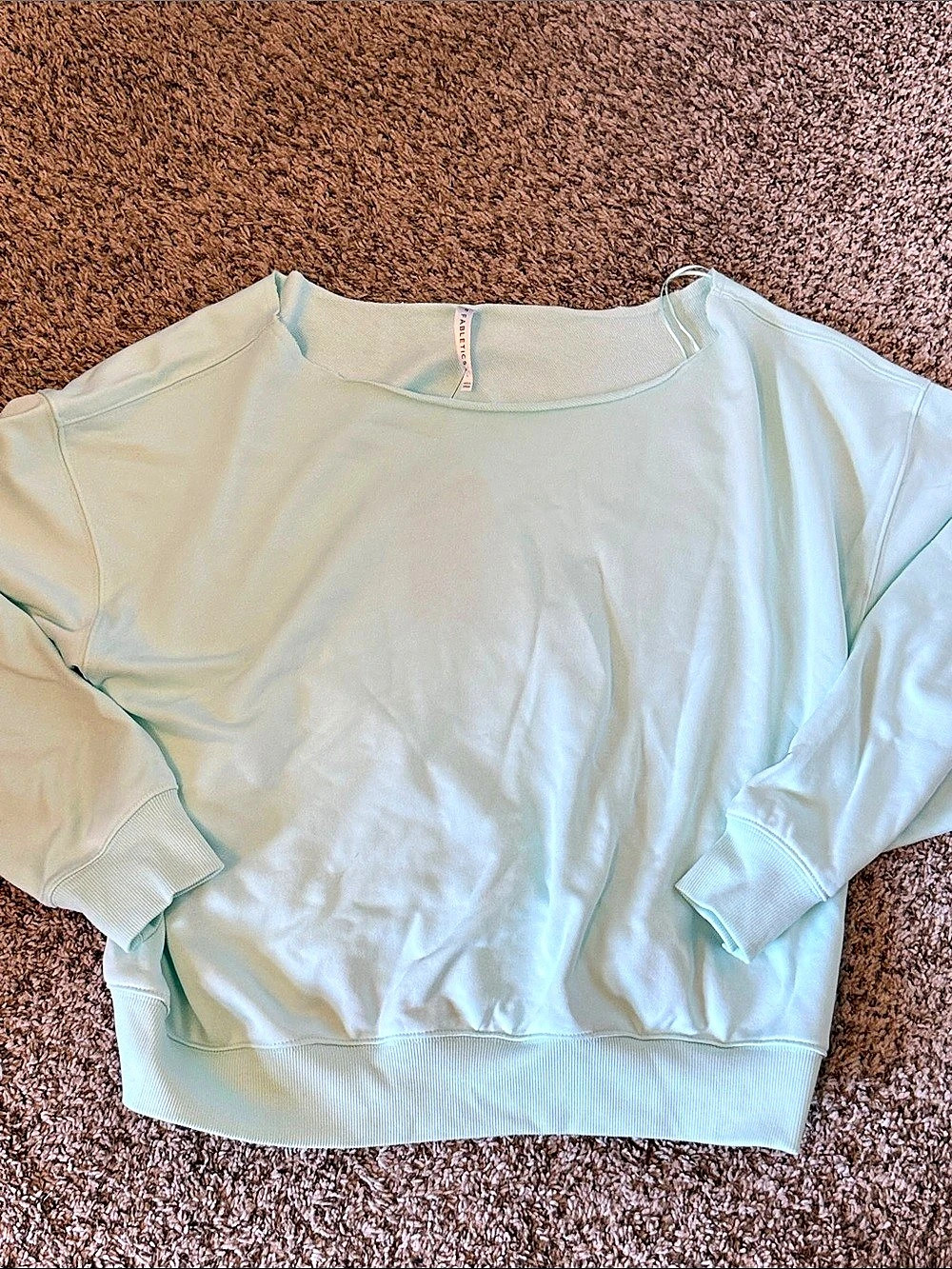 Fabletics Year Round Terry Off Shoulder Sweatshirt Sage Green Large NWT B57